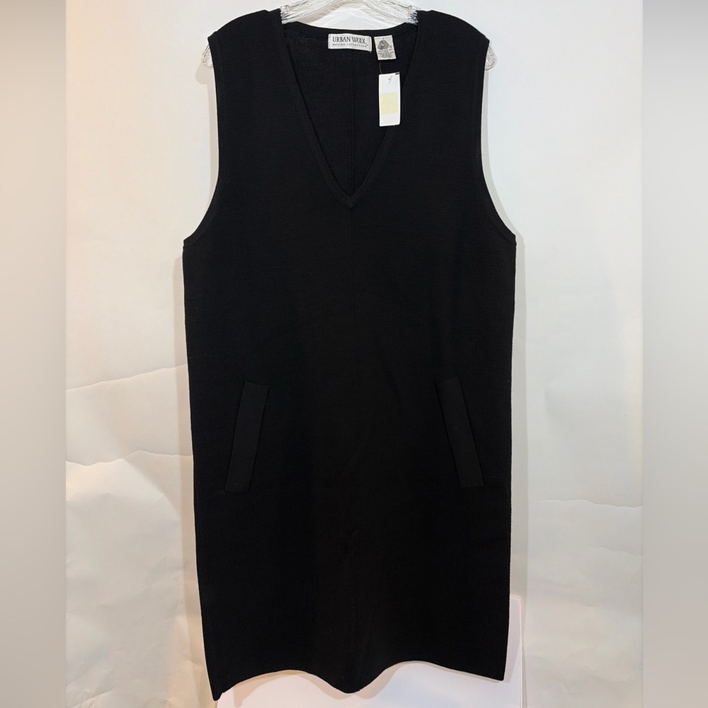 NWT Urban Wool QVC Women's Large Sweater Dress 100% Wool Hong Kong Black